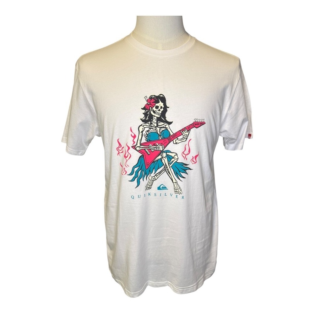 Quiksilver Skeleton Guitarist Graphic T‎ Shirt Nordstrom White Small Surf Skate